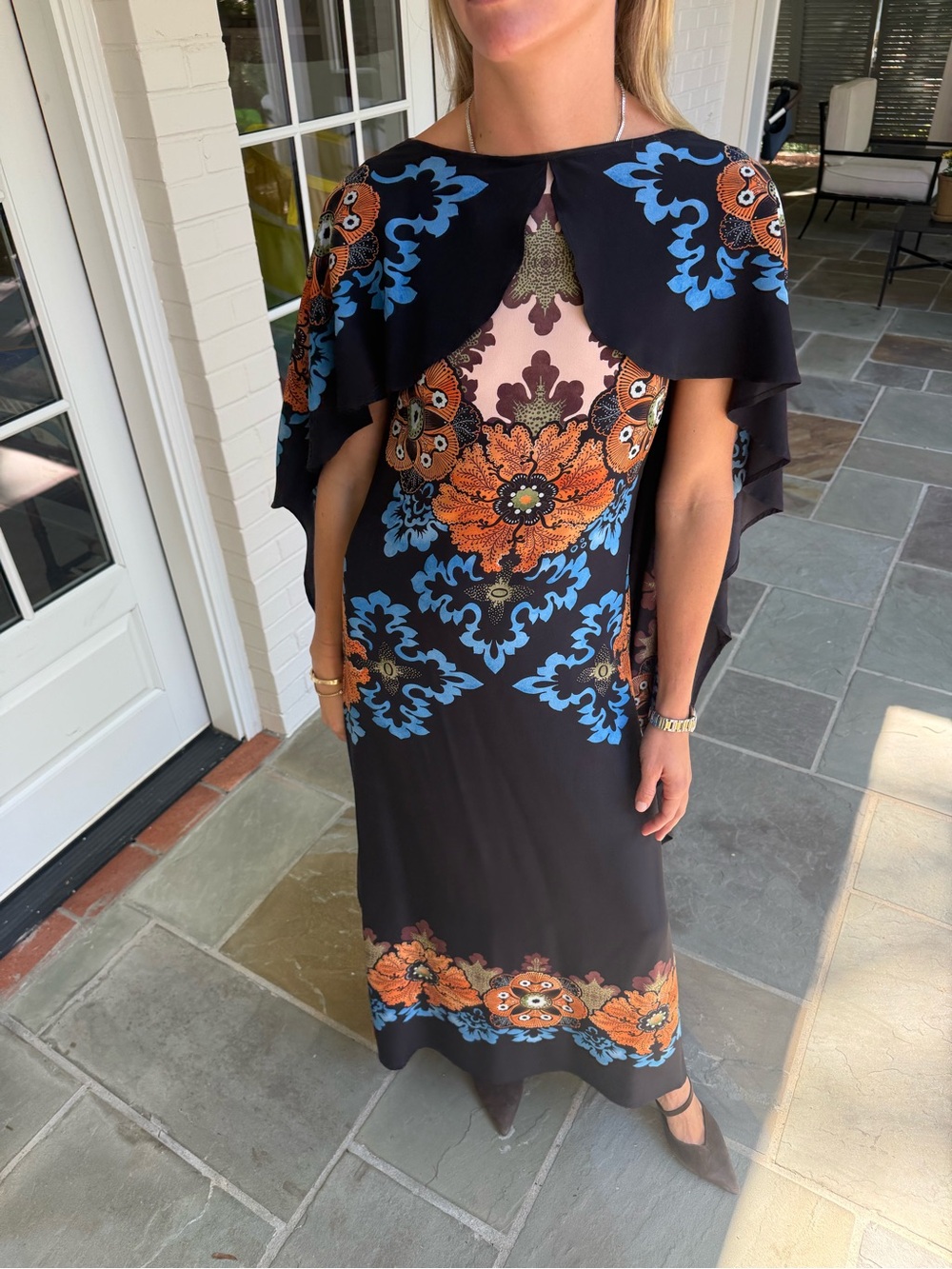 LA DOUBLEJ
Magic Cape-effect Printed Silk-crepe Maxi Dress In Multi